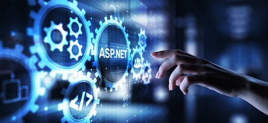 Wall Mural - asp.net development programming language concept on virtual screen.