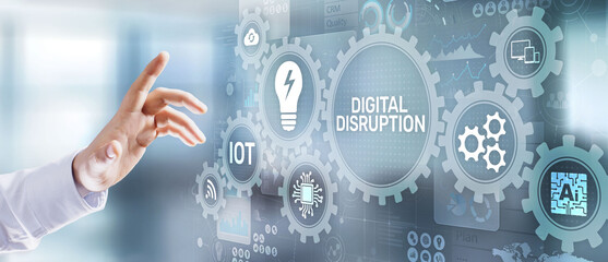 Wall Mural - digital disruption. disruptive business ideas. iot internet of things, network, smart city and machi