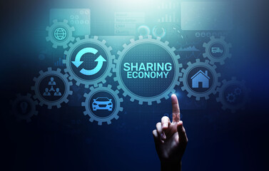 Wall Mural - sharing economy, innovation and future business technology concept on virtual screen.