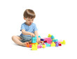 © New Africa - Cute little boy playing with building bricks on white background