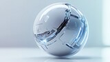 A futuristic sphere with intricate details and a glossy finish reflecting light in a studio setting