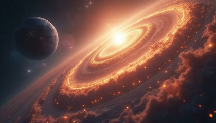 Wall Mural - majestic planet with glowing gas rings in outer space