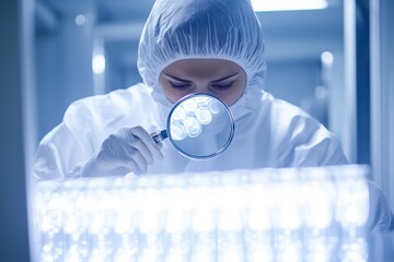 Wall Mural - Close-Up of Laboratory Scientist Examining Samples with Magnifying Glass