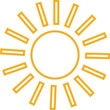 © Asia - Sun icon, sunshine and solar glow sunrise or sunset. Decorative circle full and half sun and sunlight. Hot solar energy for tan. Vector sun light sign isolated on transparent background