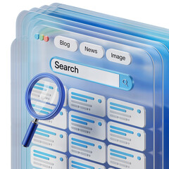 3d search content png icon isolated on transparent background – magnifying glass, blog, and news blo