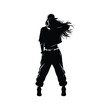 © Sneha - Silhouette of a female hip hop dancer long hair flowing wearing a baseball cap and baggy pants