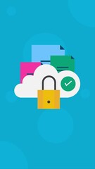 Wall Mural - documents, files, and folders stored securely in the cloud with a padlock icon, ensuring data protec