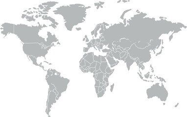  grey color world map on white background