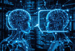 © Leonardo - Conversación de inteligencia artificial, representada con elegantes y brillantes globos de diálogo sobre un texto de programación informática que se desplaza
