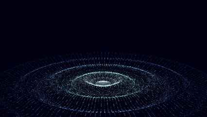 Wall Mural - Futuristic circle wave. Vector dark cyberspace. Abstract music sound wave with dots. White moving particles on blue background.