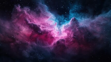 Wall Mural - An ethereal cosmic nebula swirls in vibrant hues of pink and blue, set against a backdrop of twinkling stars, inviting viewers into the vast mysteries of the universe.