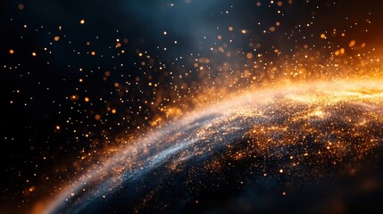 Wall Mural - A mesmerizing cosmic scene featuring sparkling particles and swirling light against the backdrop of the universe, symbolizing the vastness and mystery of space.