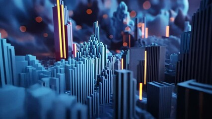 Wall Mural - Abstract Digital Landscape with Blue and Orange Glowing Lines Geometric Pattern Artificial Intelligence and Modern Futuristic Design
