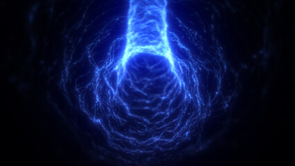 Wall Mural - Bright electric blue light particles forming a digital tunnel with flowing motion and vibrant intensity