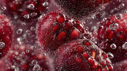 Wall Mural - red fruit close-up with water drops on top and bottom