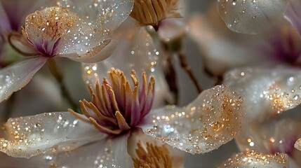Wall Mural - close-up of flowers with water on petals