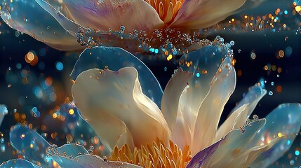 Wall Mural - blue background, white flower, close-up of water-dropped flower