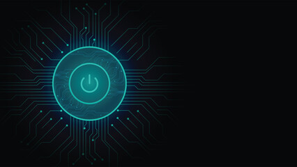 Wall Mural - futuristic glowing power button in center with digital circuit lines on a dark background ideal for 