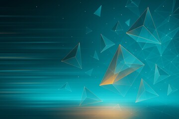 Wall Mural - futuristic geometric crystal shapes floating in digital space with glowing lines and teal background