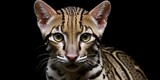 Ocelot Close-Up on Black Background. Perfect for wildlife, zoological, educational, and conservation-related visual content.