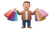 © Ted - 3D Render of Man with Shopping Bags Full Body Cartoon Figure