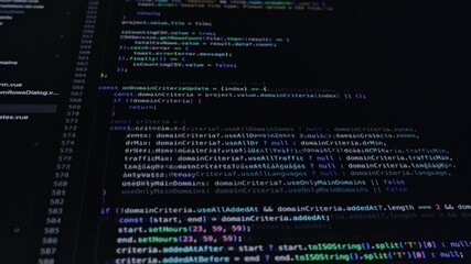 Vibrant programming code displayed on a dark computer screen, illustrating modern software development, digital technology, and advanced backend processes for IT professionals