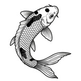 Illustration of Black and White Koi Fish with Transparent Background