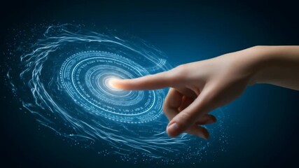 Hand interacting with futuristic digital interface