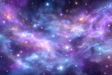 Wall Mural - This generative AI background depicts a fantasy galaxy consisting of a purple and violet nebula and stars