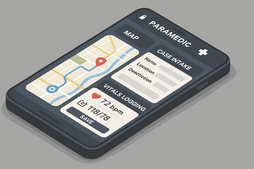 Wall Mural - paramedic mobile app interface with map and vitals logging features