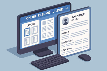 Wall Mural - online resume builder interface with sample layout and digital design elements