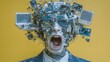 © Alexandr - The young human brain is overwhelmed by an explosion of information data, with excessive media and news consumption, as well as social media addiction, exemplifying maximalism, as depicted in a stock