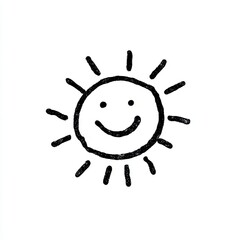 A cute cartoon sun with a smiling face is represented by a simple yet iconic line design that evokes feelings of happy summer sunshine