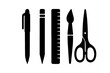 © Olga Yushkova - Stationery tools silhouette, creative design, black and white colors, for office and school use.