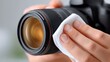 © Sutat - Person Cleaning DSLR Camera Lens With A Soft Cloth In A Bright Indoor Setting