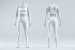 © Aleksander - A 3D model of a female mannequin wearing a white sports bra and leggings sports suit mockup from the front and back. The mannequin is headless and features a smooth, minimalist design.