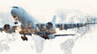 © Anoo - Double exposure of airplane over globe highlighting global logis