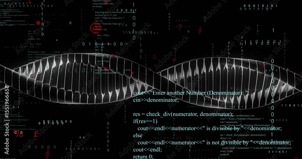 Displaying translucent 3D DNA double helix rotating in virtual digital ...