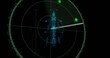 © vectorfusionart - Sweeping cockpit radar grid interface displaying luminous scan, green blips and rocket schematic