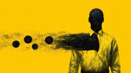Wall Mural - Silhouette of person yellow shirt with black arm extending outward, creating dynamic and abstract visual effect, set against