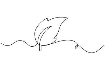 Wall Mural - leaf symbol continuous one line drawing vector minimalist outline art illustration on white backgrou