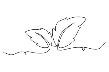 Wall Mural - leaf symbol continuous one line drawing vector minimalist outline art illustration on white backgrou