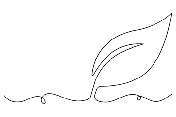 Wall Mural - leaf symbol continuous one line drawing vector minimalist outline art illustration on white backgrou