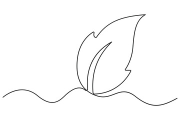 Wall Mural - leaf symbol continuous one line drawing vector minimalist outline art illustration on white backgrou