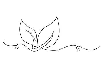 Wall Mural - leaf symbol continuous one line drawing vector minimalist outline art illustration on white backgrou