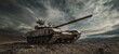 © Dmy - The imposing tank positioned dramatically against a stormy sky on rugged terrain.