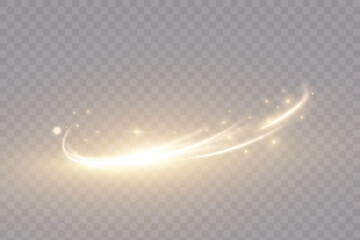 Wall Mural - golden curved light trails with orange glow effect on transparent background. vector for dynamic gra