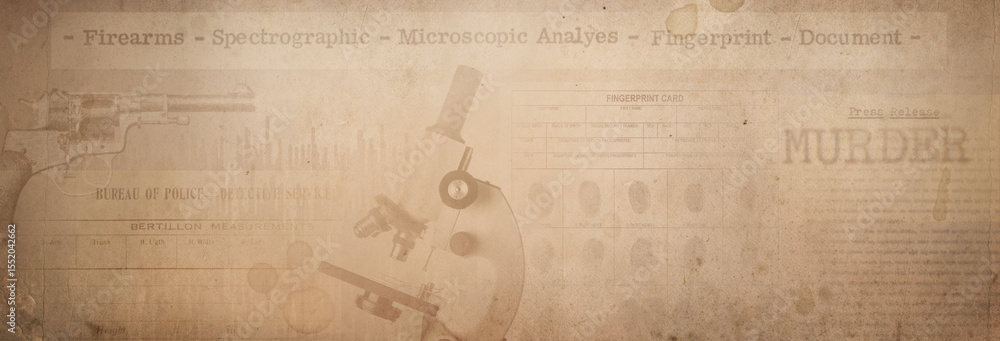Newspaper clippings of crime news, police fingerprint are placed on a ...