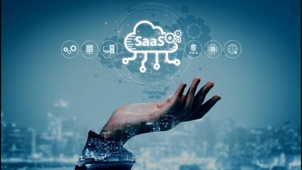 visual representation of saas showing infrastructure, saas deployment, saas platform features, and s