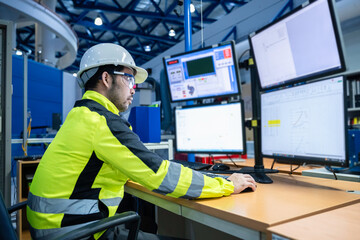 engineer working at control room,manager control system,technician man monitoring program from a lot